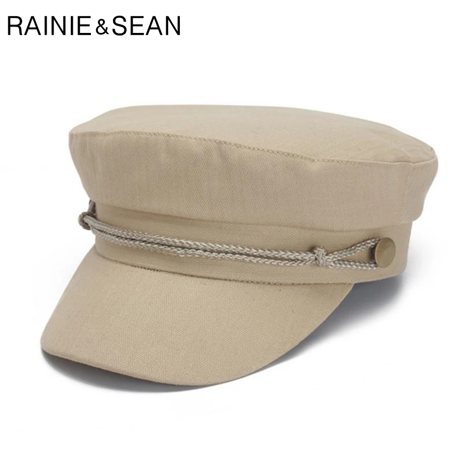 

RAINIE SEAN Beige Military Hat Women Cotton Newsboy Hat Spring Summer Baker Boy Hat Solid Vintage Sailor Flat Hat For Lady 2019