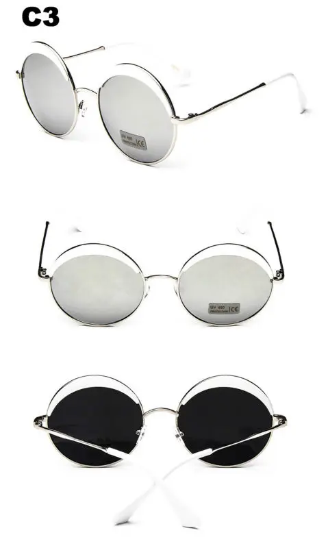 Fashion Women Funky HD Polarized Hippie Round Metal Blue Mirror Lens Reflective Sunglasses with Case Circle Glasses for Girls (3)