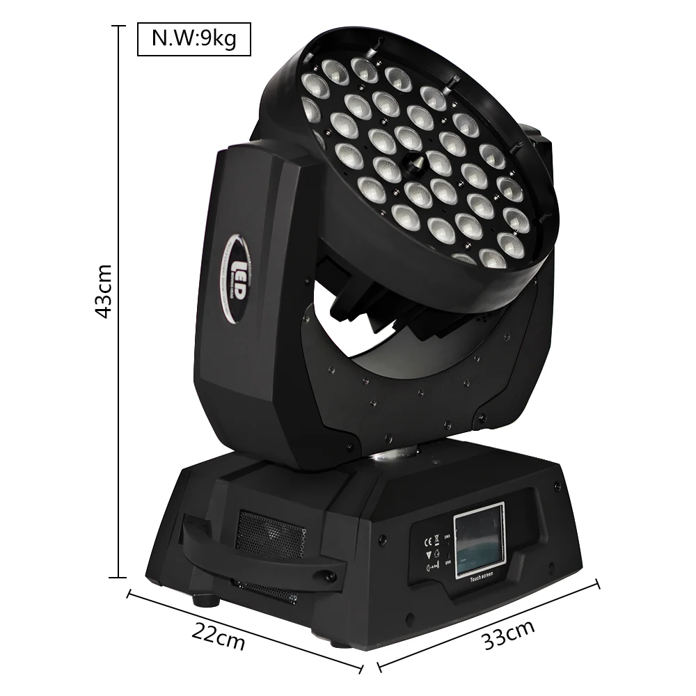 

LED Stage Light 2pcs/flightcase touch screen 36x18W RGBWA UV 6in1 zoom led beam wash moving head light power in and out