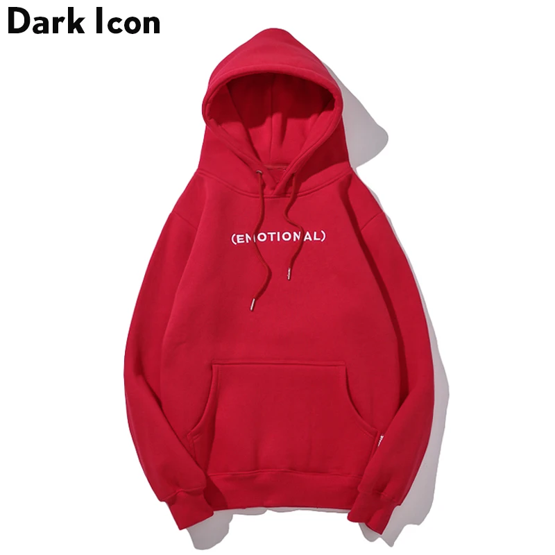 DARK ICON Letter Embroidery Pullover Men's Hoodie 2019 Winter Fleece ...