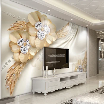 

3D Stereo Relief Golden Diamond Jewelry Photo Mural Wallpaper Living Room TV Sofa Background Wall Papers Luxury Papel De Parede
