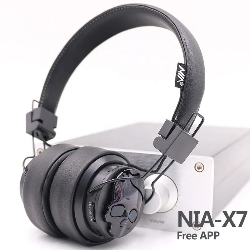 Original Bluetooth Headphones NIA X7 Wireless Stereo Head-mounted Gaming Headset Mic Support for PC phone tablet use Heads - Цвет: black-black