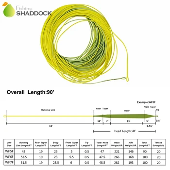 

Shaddock Fishing 100FT 30.5m Floating Fly Fishing Line Gold WF-5F/6F/7F Weight Forward Fly Fishing Lines With 2 Welded Loops