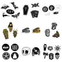 1-6 pçs/set Coleção Broche Pinos Esmalte Bat Bruxa Esqueleto Do Crânio Do Punk Escuro Jóias Caixão Botão Pin Emblema Do Metal Presente do Dia Das Bruxas(China)