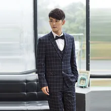 Размер S-3XL две кнопки Мода Англия, британский клетчатый мужской черный деловой смокинг Свадебные костюмы для жениха костюм Trajes мужские часы