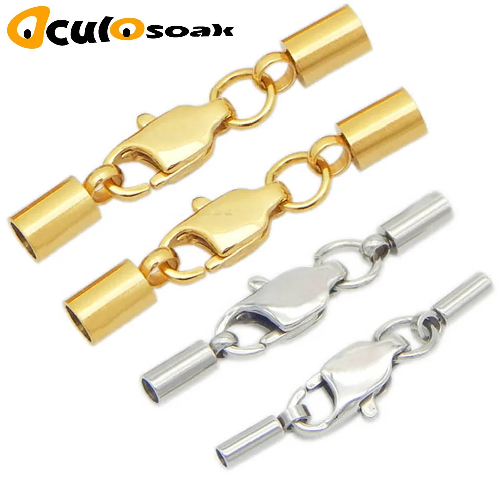 

5pcs Stainless Steel Fasteners Clasp For Bracelet Jewelry Making End Cap Connector Diy Round Cord Crimp with Gold Lobster Clasps