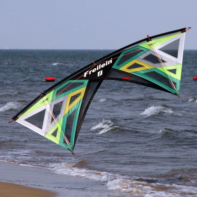 Best price at $200 Cheap Professional Quad Line Stunt Kite Green Color Easy Flying Sport Kite With Handle 25m Kite Line String