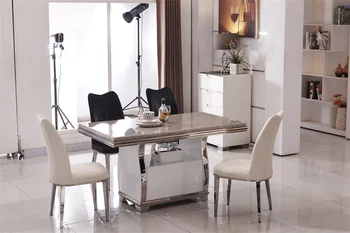 Juego de comedor de acero inoxidable, muebles para el hogar, mesa de comedor de mármol moderna minimalista y 4 sillas, mesa de jantar