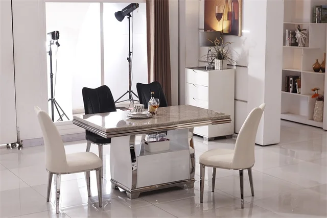 Special Price Stainless steel Dining Room Set Home Furniture minimalist modern marble dining table and 4 chairs mesa de jantar muebles comedor Special Price Stainless steel Dining Room Set Home Furniture minimalist modern marble dining table and 4 chairs mesa de jantar muebles comedor