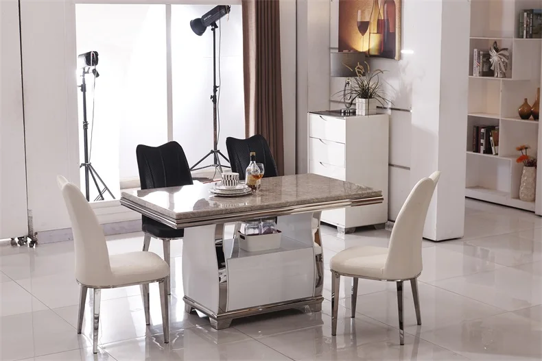 Stainless steel Dining Room Set Home Furniture minimalist modern marble dining table and 4 chairs mesa de jantar muebles comedor