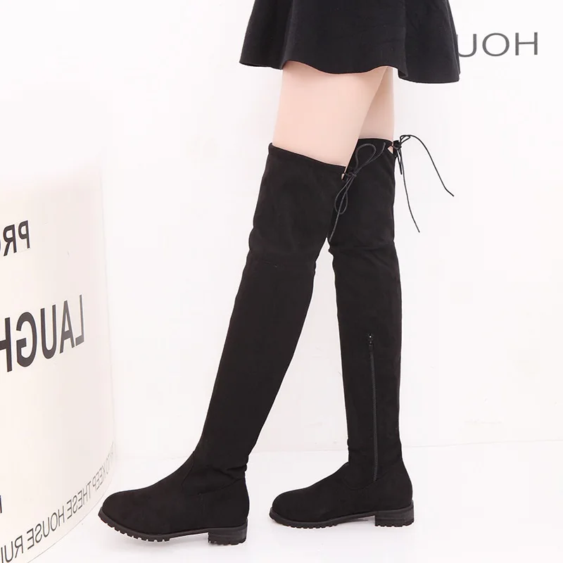 

Women Winter High Boots Thigh High Boots Female Shoes Fashion Suede Over The Knee Boots Square Heel Women Shoes Plus Size 35-43