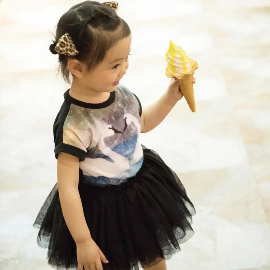 Mooistar2 #4005 малыш ребенок Платье для маленьких девочек с изображением лебедя слоистых тюль Повседневные платья одежда