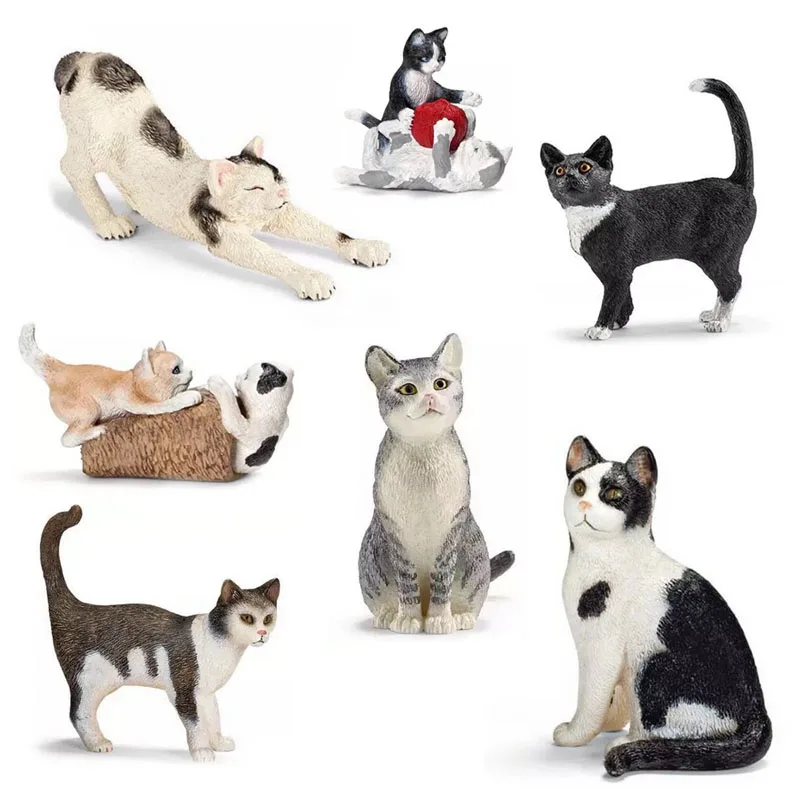 

Original genuine bulks cute pets black white Shorthair Tuxedo stretching Cat playing kitten model figures kids learning toy gift