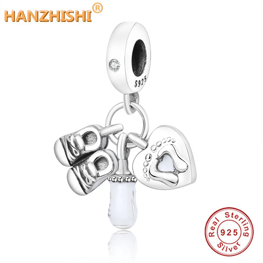 

100% 925 Sterling Silver Pendant My Little Baby Shoes Bottle Feet Hanging Charm Fit Original Pandora Charm Bracelet DIY Jewelry