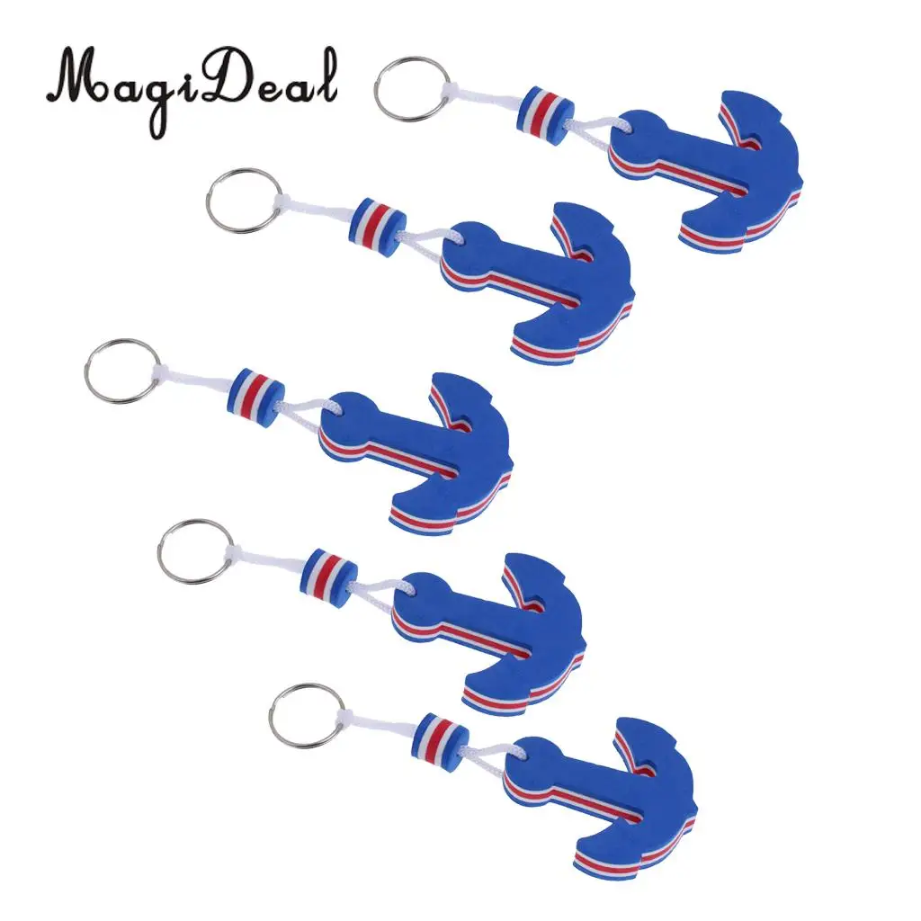 MagiDeal 5 Pieces Marine Outboard Swimming Floating Keyring Sailing Kayak Fishing- Anchor Shaped Blue