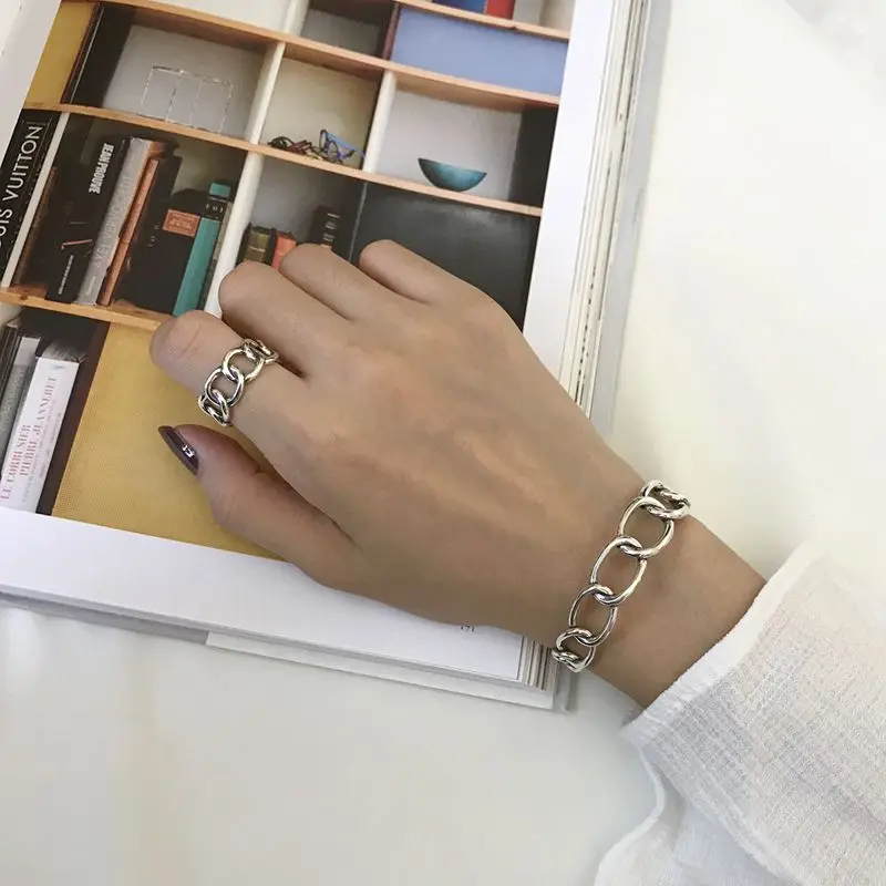 Silvology 925 пробы Серебряный широкий браслет из цепочек винтаж простой N цепи Японии Корея стиль браслеты для женщин модные украшения