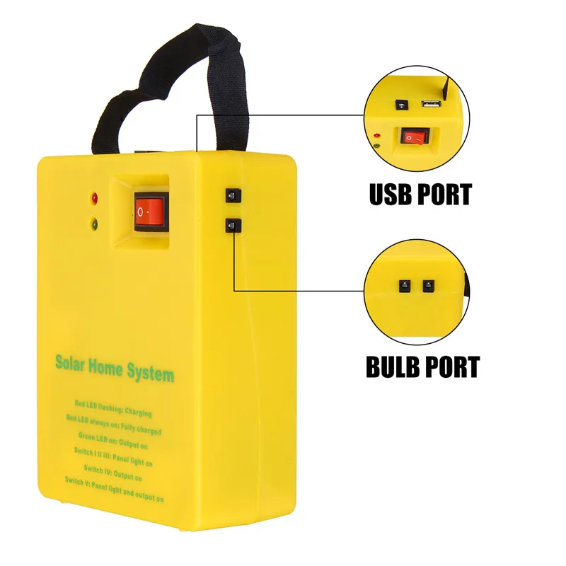 Sistema de Energia Exterior sobre a Descarga Kit com 2 Carregador Casa Solar Painel Gerador Lâmpadas Led Iluminação Interior - Proteger 5 v Usb 7 lâmpadas led iluminação interior exterior sobre a descarga proteger