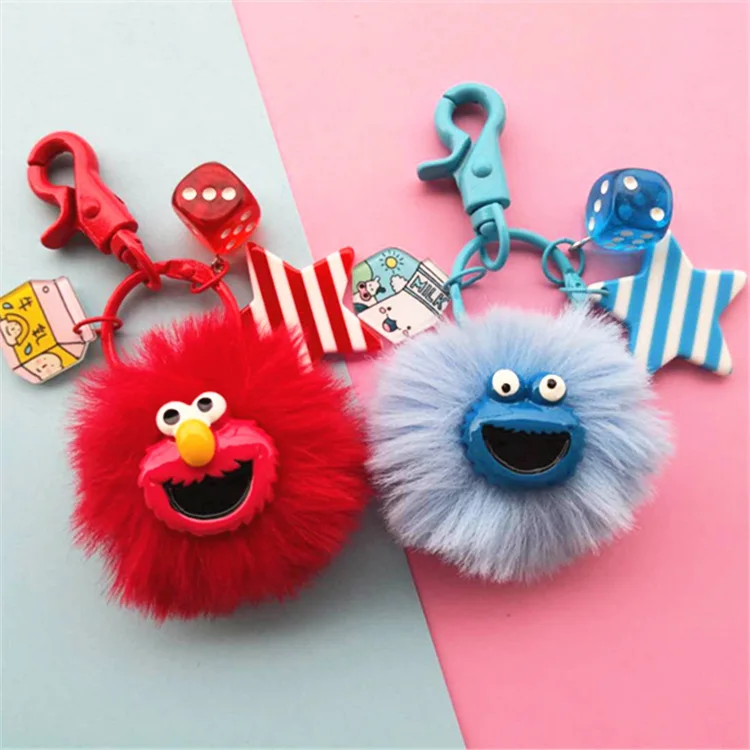 

2019 New Cute Anime Sesame Street Plush Keychain Cartoon Elmo Cookie Monster Plush Retractable Key Chain for Girls Plush Toy