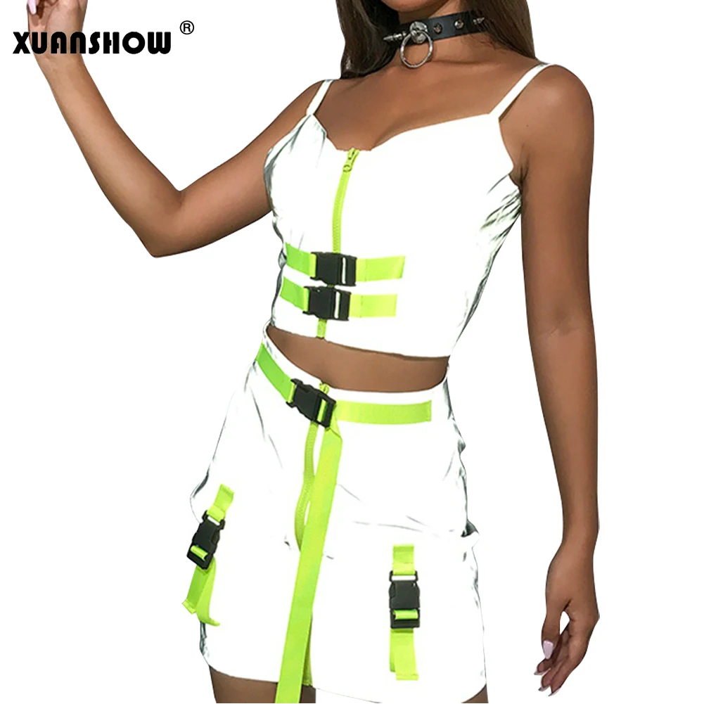 Комплект из жилета и юбки XUANSHOW Ensemble Femme модный светоотражающий жилет на молнии с