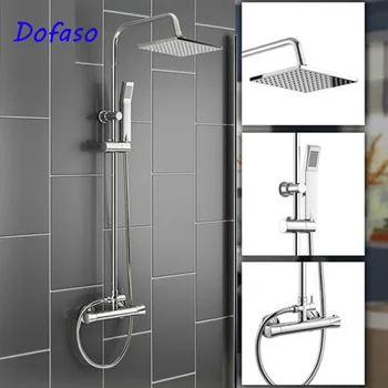 

Dofaso bath square shower set Chrome Thermostatic Water Shower Faucet Set Bath Tub Mixers with Handshower 8" Dual Handle
