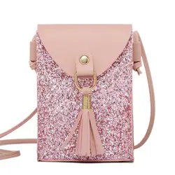 Красочные блестки сумка для телефона женская из искусственной кожи мини сумка на плечо с кисточкой маленькая сумка через плечо женская