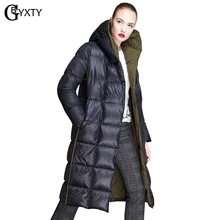 GBYXTY пуховая куртка с перьями зимняя женская толстая длинная пуховая куртка с капюшоном контрастный цвет пуховик campera mujer ZA891