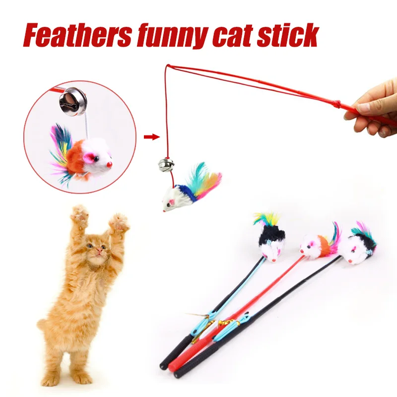 Top Quality New Hot 1pcs Faux Mouse Feather Dangle Fun Bell For Pet Cat Kitten Cat Toys drop