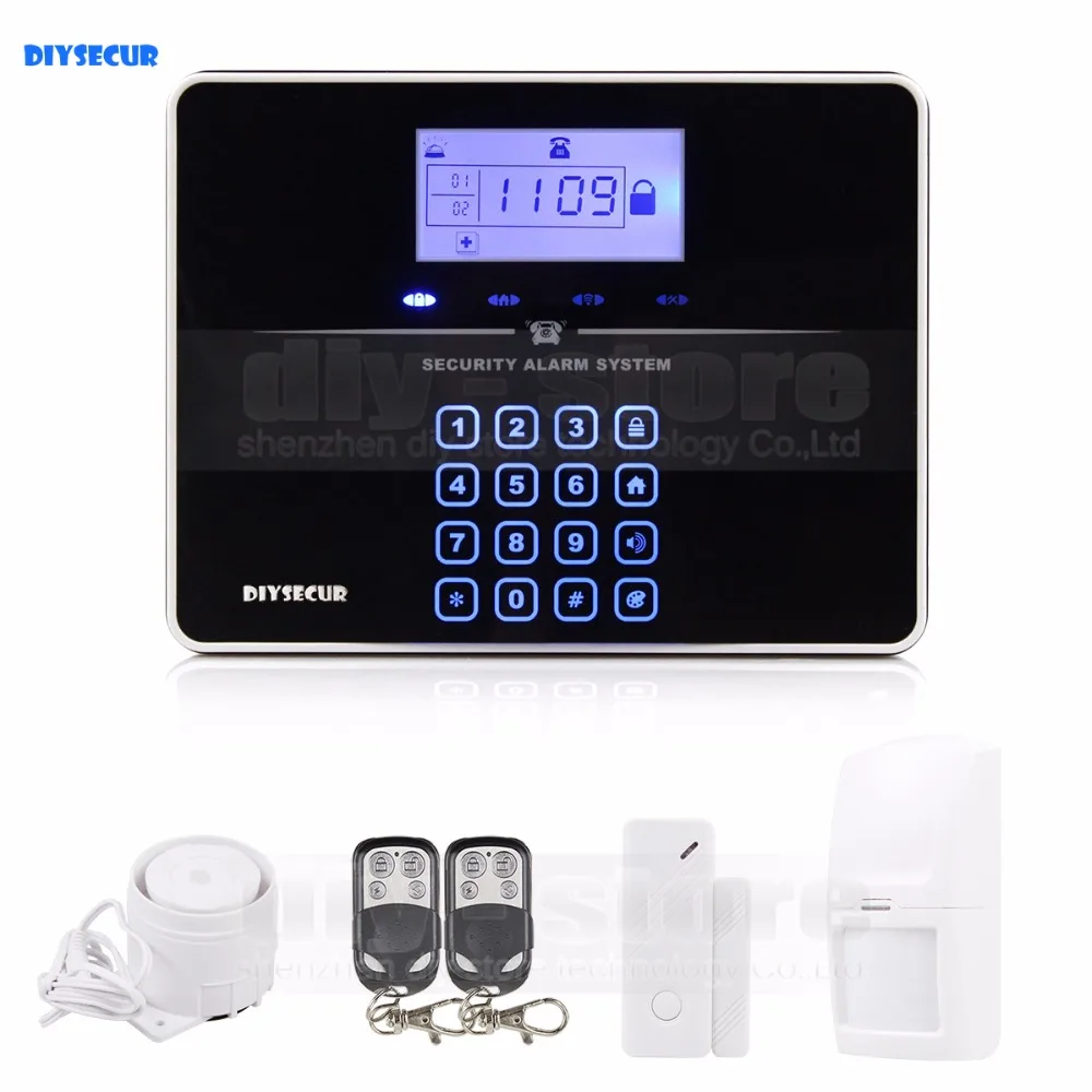 

DIYSECUR Touch Keypad Wireless GSM PSTN Intercom Mornitor House Intruder Alarm System Voice Prompt G33