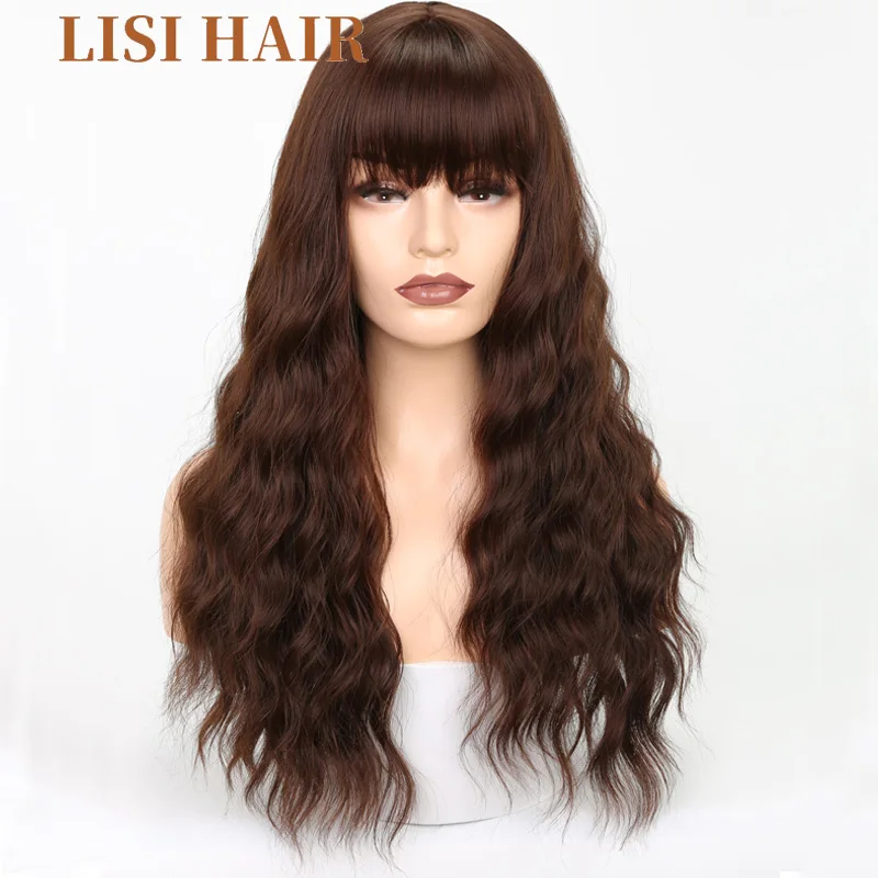 LISI HAIR Long Wave Bangs Black Brown 8 Colors Available Wigs For Women Synthetic Hair High Temperature Fiber LISI HAIR Long Wave Bangs Black Brown 8 Colors Available Wigs For Women Synthetic Hair High Temperature Fiber