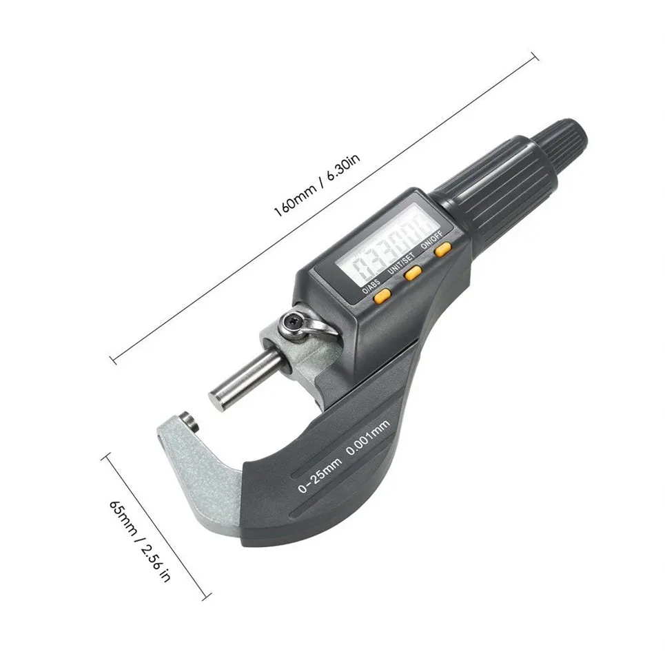 

0.001mm/0.00005" Resolution LCD Diaplay Digital Electronic Outside Micrometer Carbide Tip 0-25mm Kit