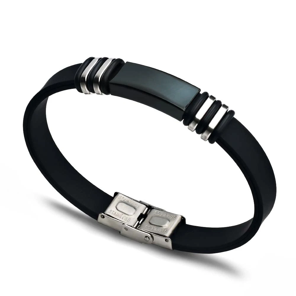 

2019 unique Fashion Street Basketball Sports Silicone Bracelet Men Custom Wholesale Titanium Steel Bracelet pulseira feminina