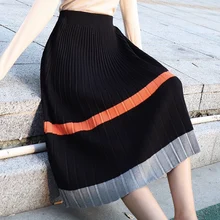 Панелями трикотажные юбки Для женщин Демисезонный элегантный тонкий Высокая талия юбка трапециевидной формы плиссированные юбки все матч нарядные юбки Mw648