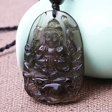 Новое место с двенадцатью знаками Зодиака жизнь натуральный кристаллический обсидиан буддийский патрон Святого подвеска с avalokiteshvara
