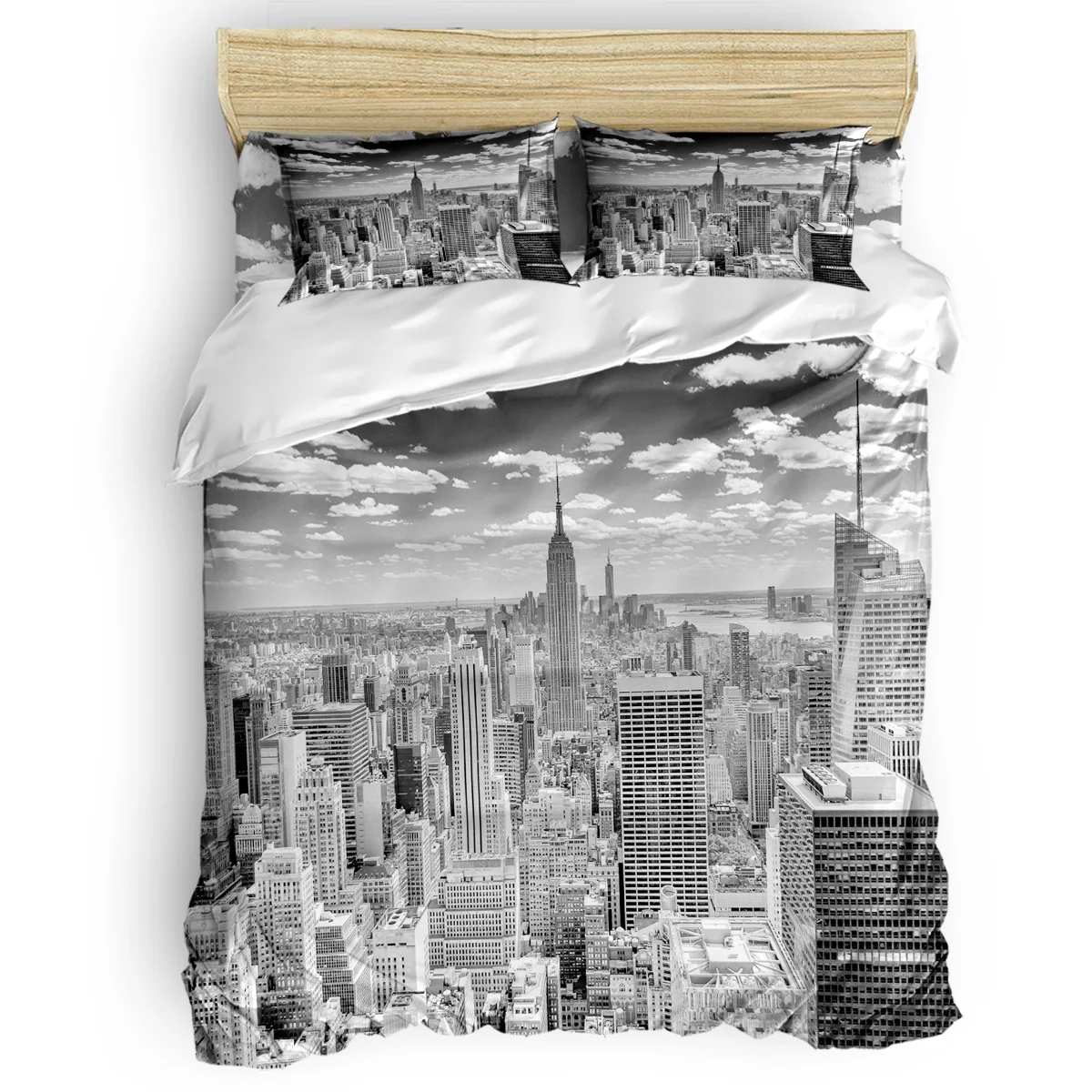 

Grey Gray City Architecture Decor Duvet Cover Set Funny Design Art New York Print 4 Piece Bedding Set Twin Queen Full King
