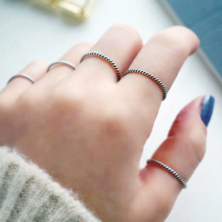 925 Sterling Silver Twist Ring Fashion Simple Antique Silver Fine Ring Thin Small finger Ring For Women minimalist Jewelry