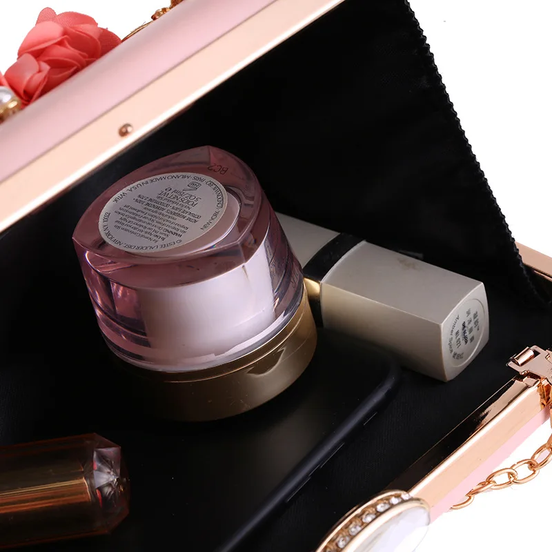 Elegante Frauen Kristall Perle Perlen 3D Blume Schmetterling Kleine Tag Kupplungen Zarte Kette Abend Taschen Chic Handtaschen und Geldbörsen