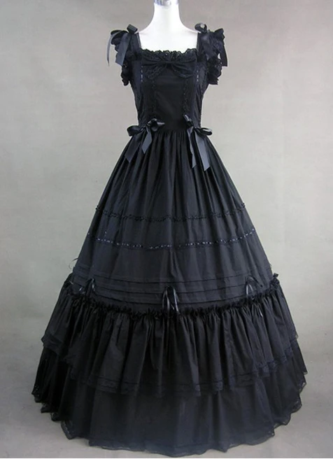 

Long Black Square Neckline Vitorian Dress Long Dress