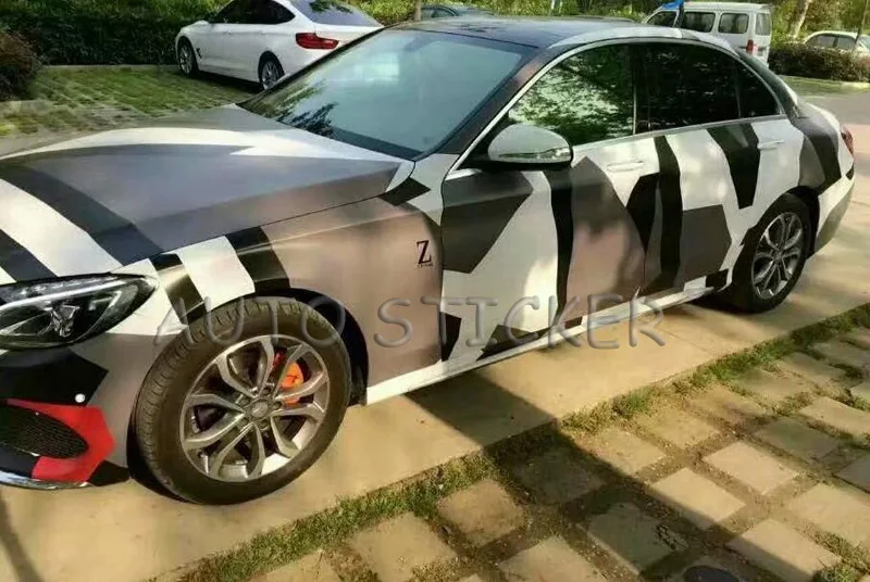 Black white gray Big Camo Vinyl Car Wraps 55