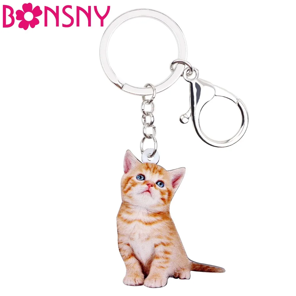 

Bonsny Acrylic Anime Lovely Kitten Cat Key Chains Keychain Rings Fashion Jewelry For Women Girl Teens Ladies Handbag Car Charms