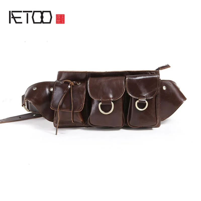 

AETOO Men's first layer leather pocket retro leisure large capacity
