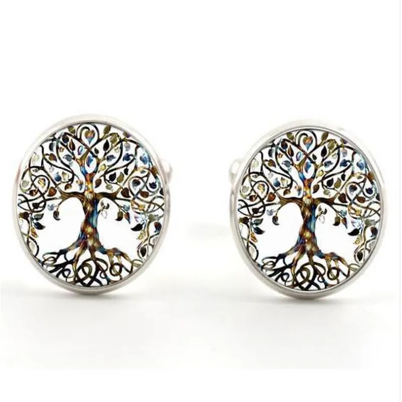 

Classic life tree crystal glass clothing cufflinks DIY retro men's shirt button cufflinks wholesale