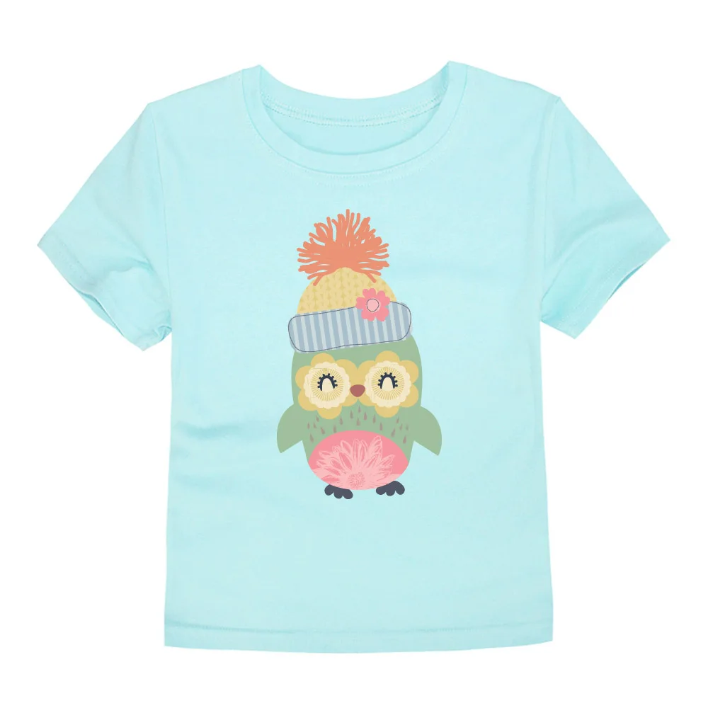 Брендовые новые летние хлопковые футболки с короткими рукавами и рисунком совы для маленьких девочек, детские летние топы, футболки для мальчиков и девочек, топы для девочек, От 1 до 14 лет
