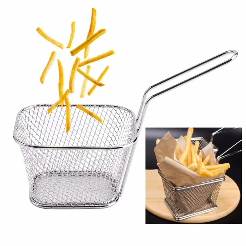 

Stainless Steel Fried Chicken Basket Chip Frying Serving Basket Multi-function Colander Cook Fried basket Kitchen Cooking Tools
