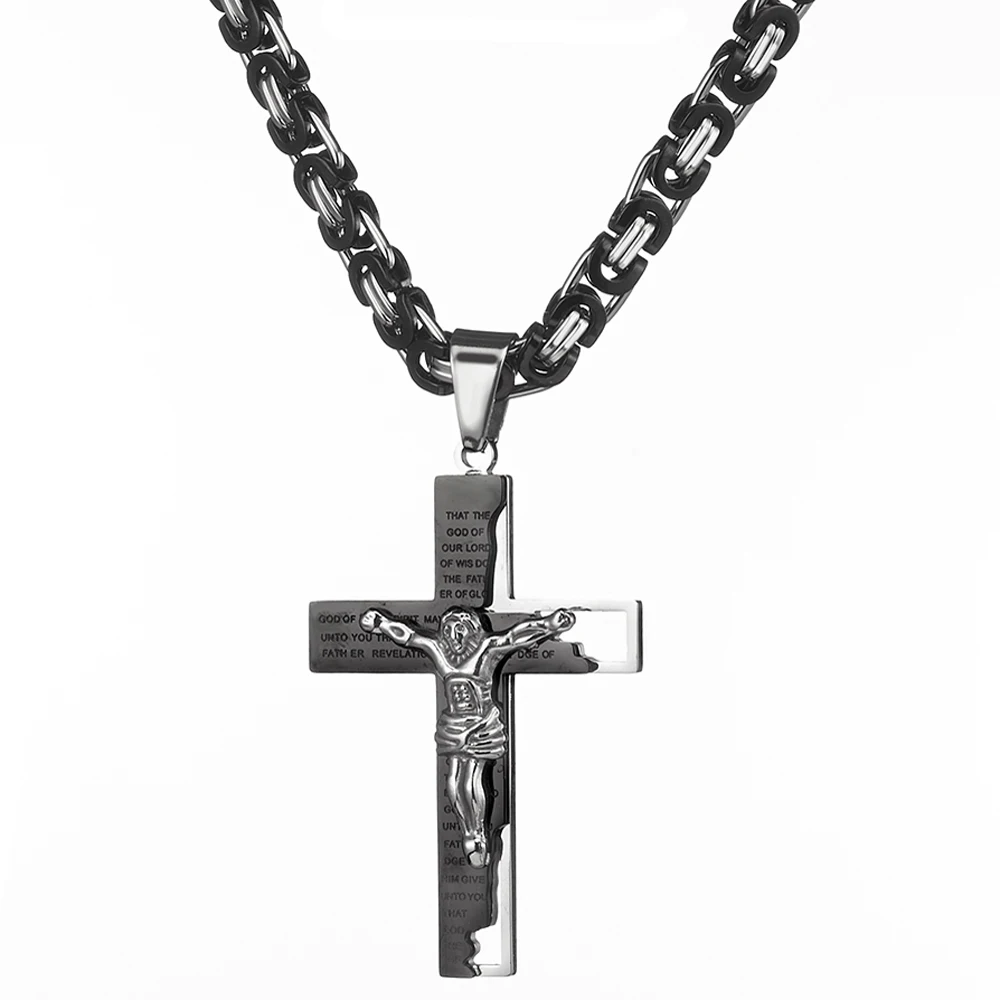 6 мм плоская Византийская цепь ожерелье для мужчин шеи ювелирные изделия из нержавеющей стали серебро золото черный цвет крест Иисуса кулон