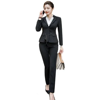 

2018 New Business Set Office Lady 2 Pieces Set Blazer+Pencil Pants Or Skirts Solid Color Blouse Formal Suits