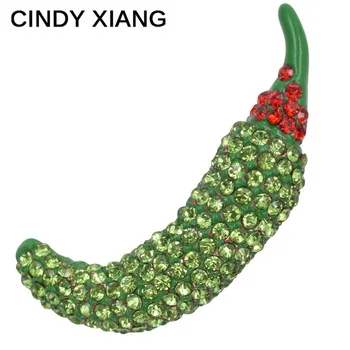 CINDY XIANG Rhienstone Chili Hot Pepper Brooches Unisex Cute Green Vegetables Badges Coat Suit Broches New Design 2017 Gift