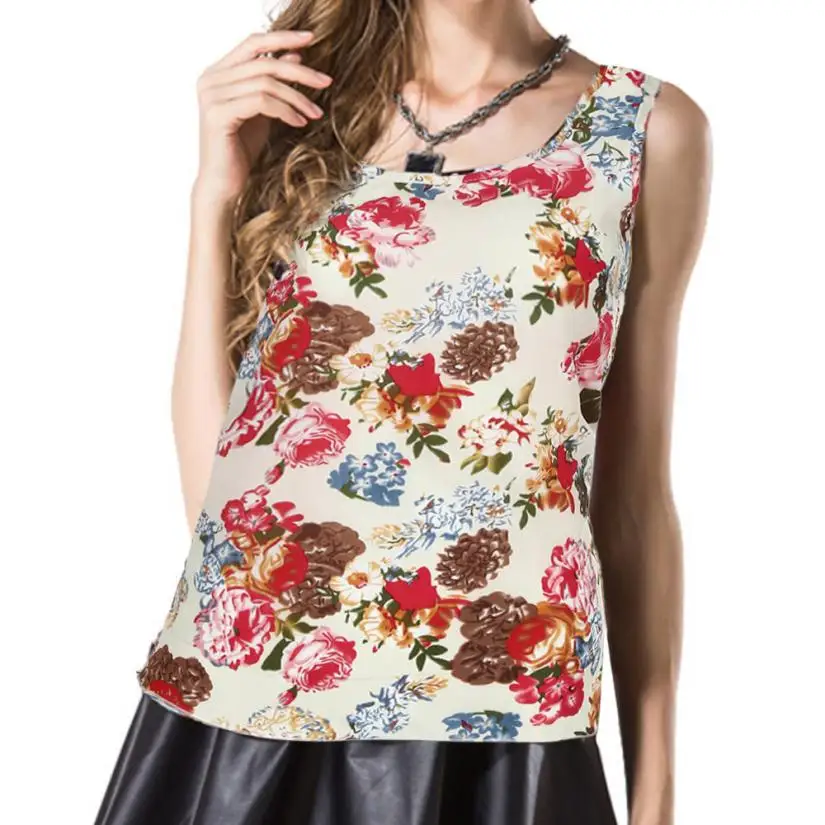 

Women Tops Womens Tank Tops Summer Women O-Neck Printed Sleeveless Vest Chiffon Tops T-Shirt Women Daily Printed Tops