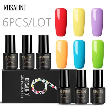 

ROSALIND 6PCS/Set Gel Nail Polish Kit Semi Permanent 7ml Pure UV Nail Art Gel Nail polish Primer need base top coat Manicure