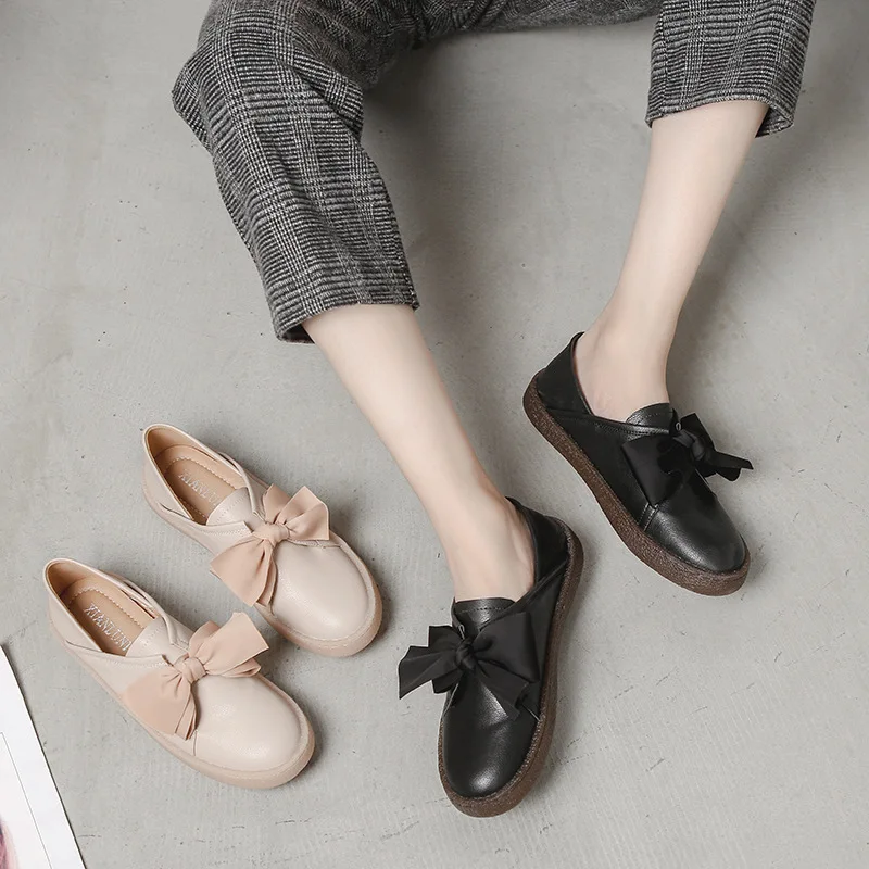 

Woman Shoes Bow Knot Flats Loafers Shallow Platform Slip on Shoes Slides Comfortable Round Toe Oxford Plus Size Zapatos Mujer