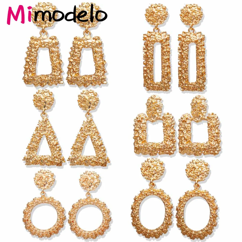 

Hammered Geometric Metal Earrings for Women Vintage Gold Triangle Square Oval Round Big Earrings Fashion Jewelry
